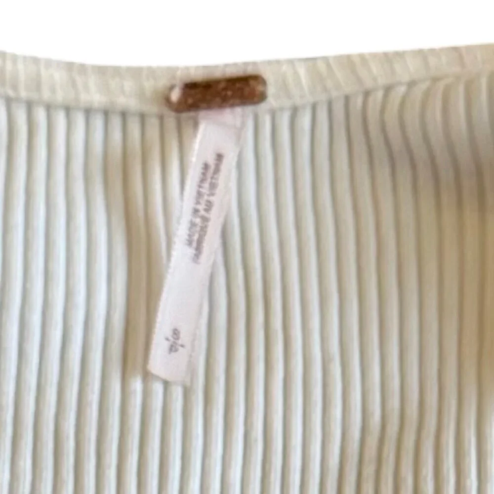 Free People Petra U-Neck Cotton Blend Crop Top Shirt Long Sleeve Size Small